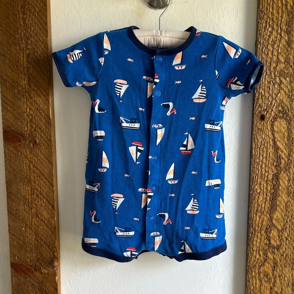 Carter’s Nautical Sailboat Button Down Romper Baby Boy 12M